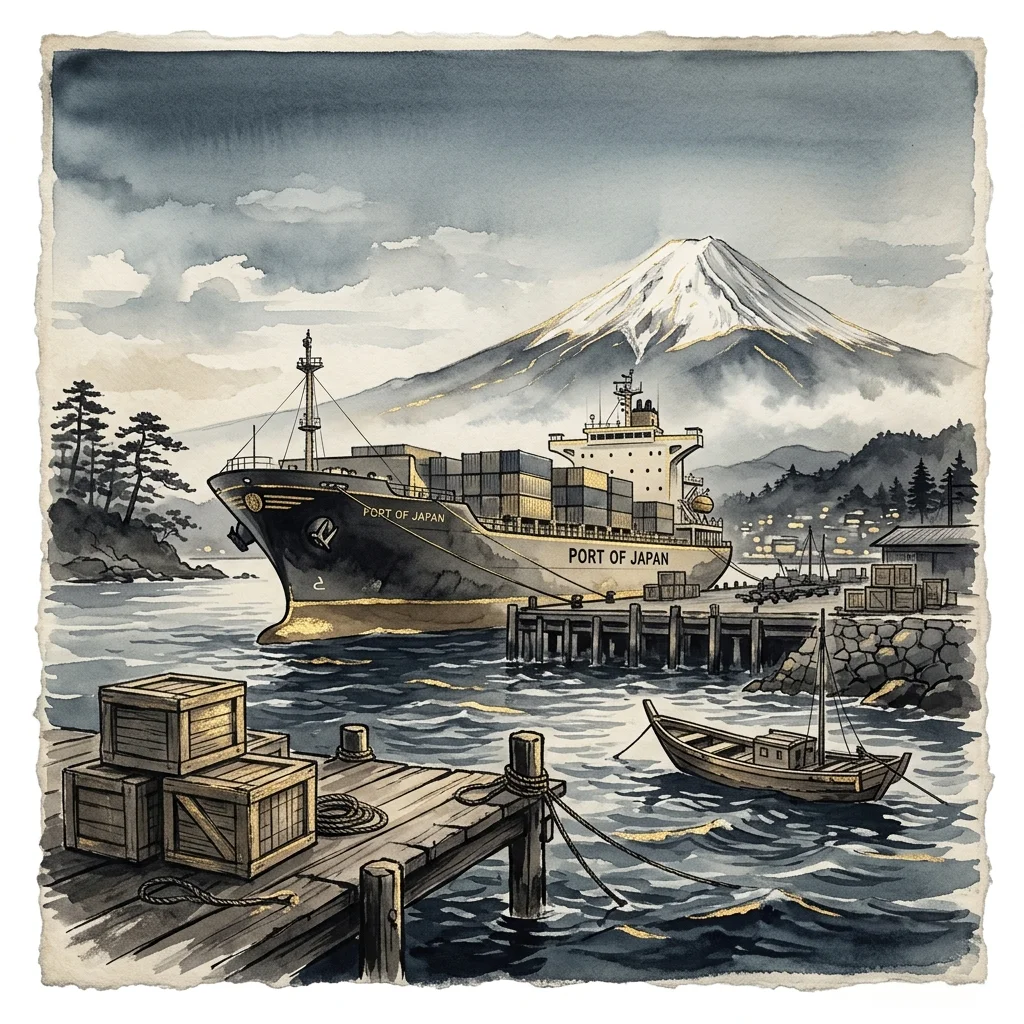 Cargo ship at Japanese port