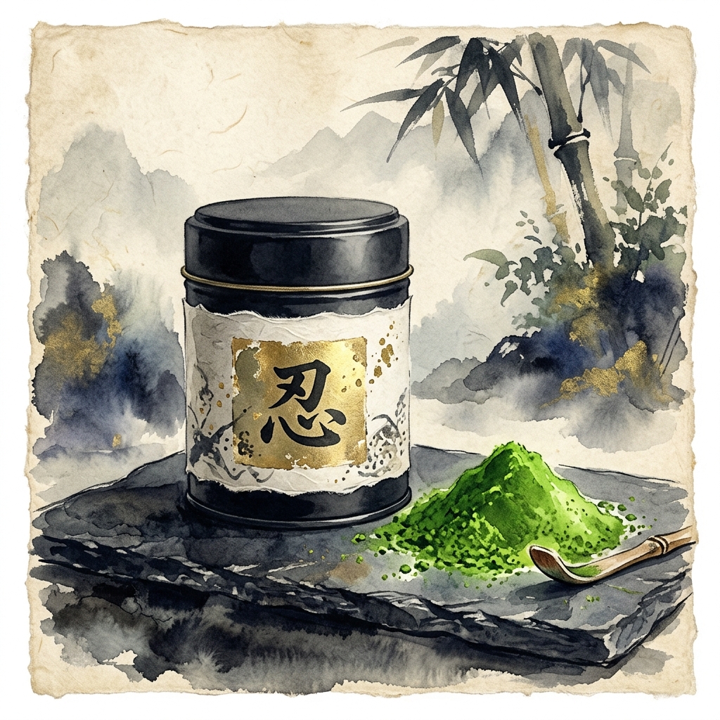 Matcha Ninja Ichiban-cha Ceremonial Grade Tin Packaging Sumi-e