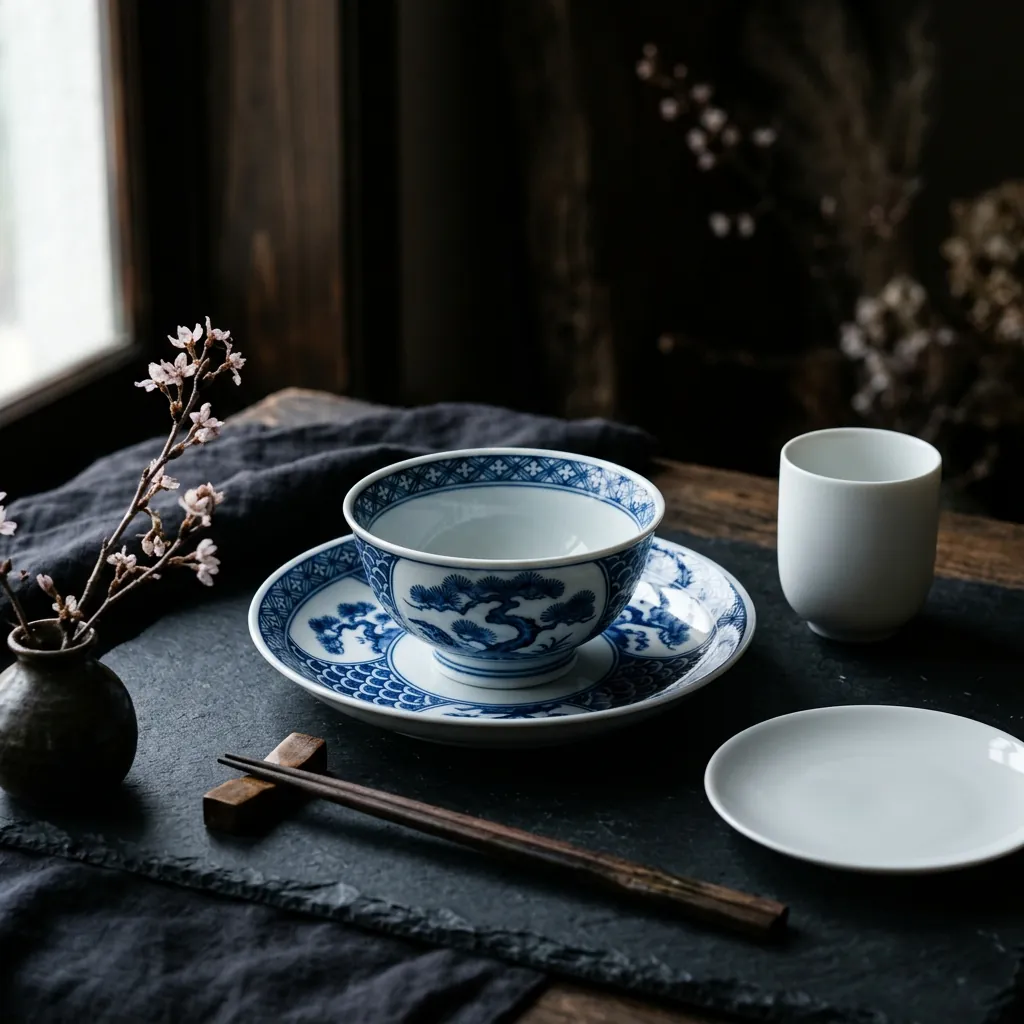 Blue-and-white Arita-yaki porcelain cup and saucer